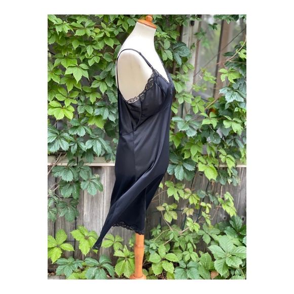Vintage Undergarment Black Slip Dress Midi Lace Trim - Picture 4 of 8